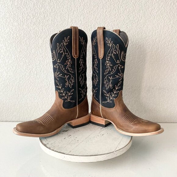 Lane BRIDLEOOD Womens Square Toe Cowboy Boots 9 Brown Western Cowgirl Mid Calf - Picture 7 of 11